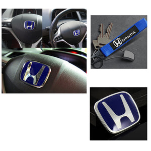 JDM Honda Blue Set H Emblem For Steering Wheel JDM J'S TYPE B 50MM X 40MM with Logo Keychain Metal Key Ring