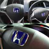 Honda Set Genuine Leather 15" Diameter Car Auto Steering Wheel Cover with BLUE STEERING EMBLEM BADGE
