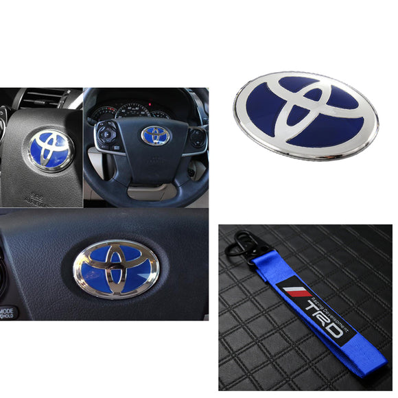 Blue TOYOTA MOTORS TRD Racing Set Keychain Metal Key Ring with Steering Wheel Emblem