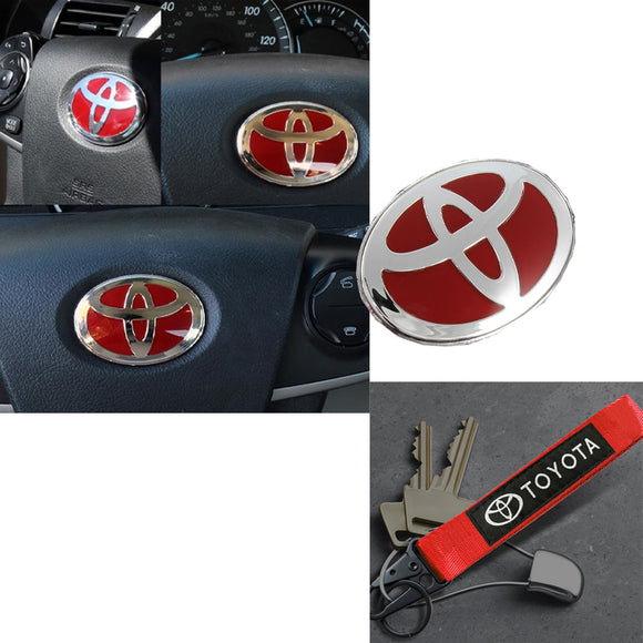 Red TOYOTA MOTORS Racing Set Keychain Metal Key Ring with Steering Wheel Emblem