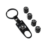 ACURA Set of Black Car Wheel Tire Valves Dust Stem Air Caps Keychain with Black Carbon Fiber Look Seat Belt Covers
