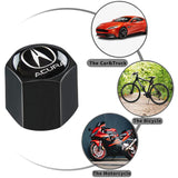 ACURA LOGO Set White Emblems with Black Keychain Wheel Tire Valves Air Caps - US SELLER