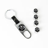 ACURA Silver Car Wheel Tire Valves Dust Stem Air Caps Keychain Emblem KEY FOB Set - US SELLER