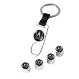 ACURA Set of Silver Car Wheel Tire Valves Dust Stem Air Caps Keychain with Black Carbon Fiber Look Seat Belt Covers