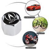 ACURA LOGO Set White Emblems with Silver Keychain Wheel Tire Valves Air Caps - US SELLER