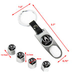 ACURA Silver Car Wheel Tire Valves Dust Stem Air Caps Keychain Emblem KEY FOB Set - US SELLER
