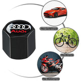 AUDI Set of Black Car Wheel Tire Valves Dust Stem Air Caps Keychain with Black Carbon Fiber Look Seat Belt Covers