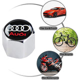 AUDI Set LOGO White Emblems with Silver Wheel Tire Valves Air Caps Keychain - US SELLER