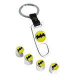 Batman Car Wheel Tire Valves Dust Stem Air Caps Keychain Emblem KEY FOB Silver Set - US SELLER