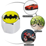 Batman Car Wheel Tire Valves Dust Stem Air Caps Keychain Emblem KEY FOB Silver Set - US SELLER