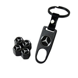 Mercedes-Benz Set White LOGO Emblems with Black Tire Wheel Valves Air Caps Keychain - US SELLER