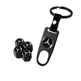 Mercedes-Benz Set LOGO Emblems with Black Tire Wheel Valves Air Caps Keychain - US SELLER