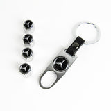 Mercedes-Benz Set Black LOGO Emblems with Silver Wheel Tire Valves Air Caps Keychain - US SELLER