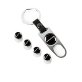 DODGE Silver Car Wheel Tire Valves Dust Stem Air Caps Keychain Emblem KEY FOB Set - US SELLER