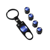 FORD Car Wheel Tire Valves Dust Stem Air Caps Keychain Emblem KEY FOB Black Set - US SELLER