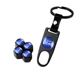 FORD Car Wheel Tire Valves Dust Stem Air Caps Keychain Emblem KEY FOB Black Set - US SELLER
