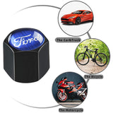 FORD Car Wheel Tire Valves Dust Stem Air Caps Keychain Emblem KEY FOB Black Set - US SELLER