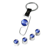 FORD Racing Set LOGO Emblems with Silver Wheel Tire Valves Air Caps Keychain - US SELLER