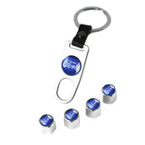 FORD Racing Set LOGO Emblems with Silver Tire Wheel Valves Air Caps Keychain - US SELLER