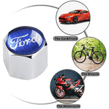 FORD Racing Set LOGO Emblems with Silver Tire Wheel Valves Air Caps Keychain - US SELLER