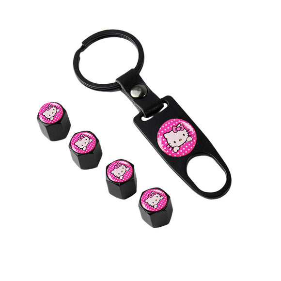 Hello Kitty Car Wheel Tire Valves Dust Stem Air Caps Keychain Emblem KEY FOB Set - US SELLER