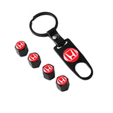 Honda Civic Car Wheel Tire Valves Dust Stem Air Caps Keychain Emblem KEY FOB Black Set - US SELLER