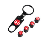 Honda Civic Car Wheel Tire Valves Dust Stem Air Caps Keychain Emblem KEY FOB Black Set - US SELLER