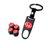 Honda Civic Car Wheel Tire Valves Dust Stem Air Caps Keychain Emblem KEY FOB Black Set - US SELLER