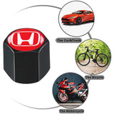 Honda Civic Car Wheel Tire Valves Dust Stem Air Caps Keychain Emblem KEY FOB Black Set - US SELLER