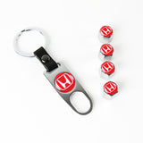 HONDA Set LOGO Emblems with Silver Wheel Tire Valves Air Caps Keychain - US SELLER