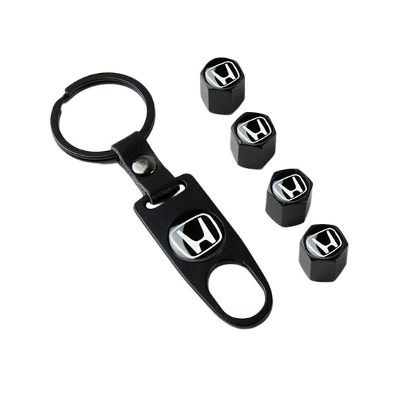 Honda Civic Car Wheel Tire Valves Dust Stem Air Caps Keychain Emblem KEY FOB Set - US SELLER