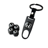 Honda Civic Set of Black Car Wheel Tire Valves Dust Stem Air Caps Keychain with Black Carbon Fiber Look Seat Belt Covers