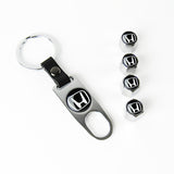 HONDA LOGO Set Emblems with Silver Tire Valves Wheel Air Caps Keychain - US SELLER