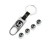 HONDA LOGO Set Emblems with Silver Tire Valves Wheel Air Caps Keychain - US SELLER