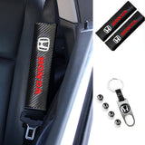 Honda Set of Tire Valves Dust Stem Air Caps Keychain with Carbon Fiber Look Seat Belt Covers