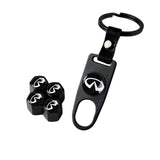 INFINITI Set LOGO Emblems with Black Keychain Tire Wheel Valves Air Caps - US SELLER