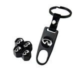 INFINITI Set LOGO Emblems with Black Wheel Tire Valves Air Caps Keychain - US SELLER