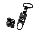 INFINITI Set LOGO Emblems with Black Tire Wheel Valves Air Caps Keychain - US SELLER