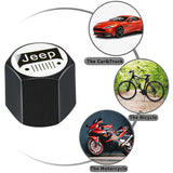JEEP LOGO Set Emblems with Black Tire Wheel Valves Air Caps Keychain - US SELLER