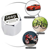 JEEP LOGO Set Emblems with Silver Keychain Wheel Tire Valves Air Caps - US SELLER