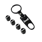 JEEP Universal Black Car Wheel Tire Valves Dust Stem Air Caps Keychain Emblem KEY FOB Set - US SELLER