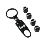 JEEP Set LOGO Emblems with Black Tire Wheel Valves Air Caps Keychain - US SELLER