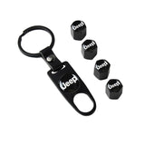 JEEP Set LOGO Emblems with Black Tire Wheel Valves Air Caps Keychain - US SELLER
