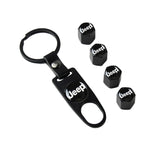 JEEP Universal Black Car Wheel Tire Valves Dust Stem Air Caps Keychain Emblem KEY FOB Set - US SELLER