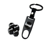 JEEP Universal Black Car Wheel Tire Valves Dust Stem Air Caps Keychain Emblem KEY FOB Set - US SELLER