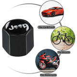 JEEP Universal Car Wheel Tire Valves Dust Stem Air Caps Keychain Emblem KEY FOB Black Set - US SELLER