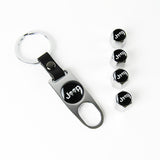 JEEP Set Emblems with Punisher Logo Wheel Tire Valves Silver Air Caps Keychain - US SELLER