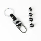 JEEP Set LOGO Black Emblems with Silver Tire Wheel Valves Air Caps Keychain - US SELLER