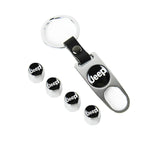 JEEP Universal Silver Car Wheel Tire Valves Dust Stem Air Caps Keychain Emblem KEY FOB Set - US SELLER