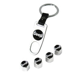 JEEP Universal Silver Car Wheel Tire Valves Dust Stem Air Caps Keychain Emblem KEY FOB Set - US SELLER